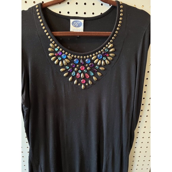 Diane Gilman DG2 HSN Beaded Black Rayon Tunic Multicolor Gemstones size Large - Picture 2 of 11
